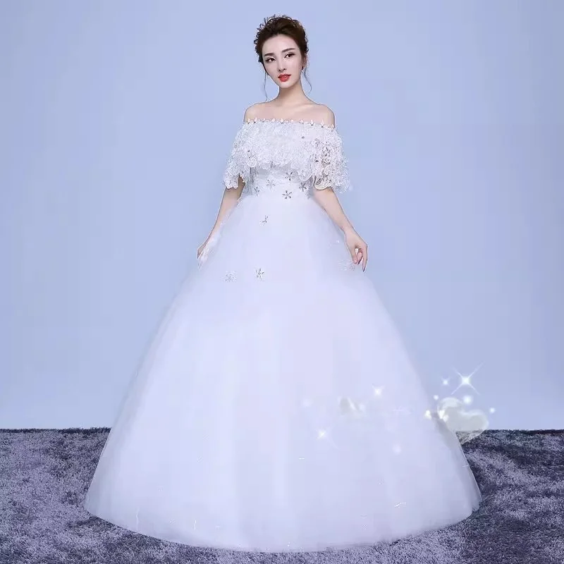 It's Yiiya Wedding Dresses Lace Ruffles Off the Shoulder Crystal Sequins Princess Floor-length Plus size Bride Ball Gowns XN088