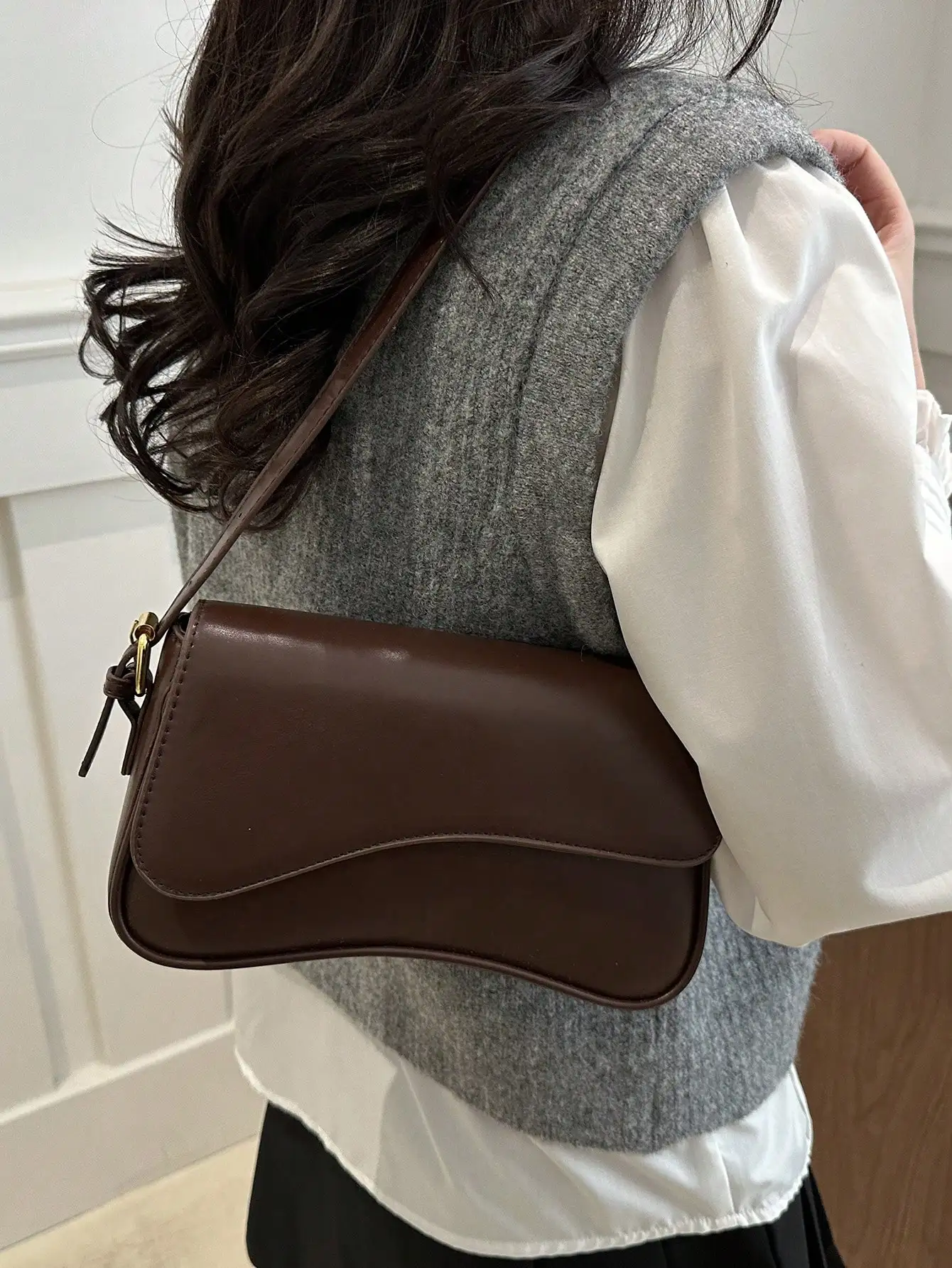 

1pc Women's Solid Color PU Fashion New Underarm Bag, Versatile Shoulder Bag