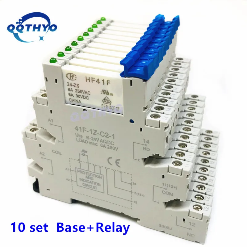 

10Pcs 41F-1Z-C2-1 HF41F 5-ZS 12-ZS 24-ZS 5V 12V 24V ZS ZST 230V 6A 1CO Slim/SSR Relay Mount On Screw Socket with LED Wafer relay