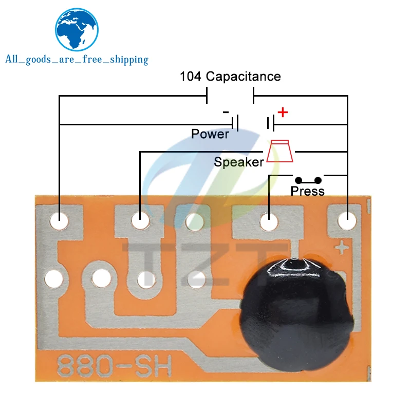 TZT 10PCS HS-088 Dingdong Tone Doorbell Music Voice Module Board IC Sound Chip For DIY/Toy