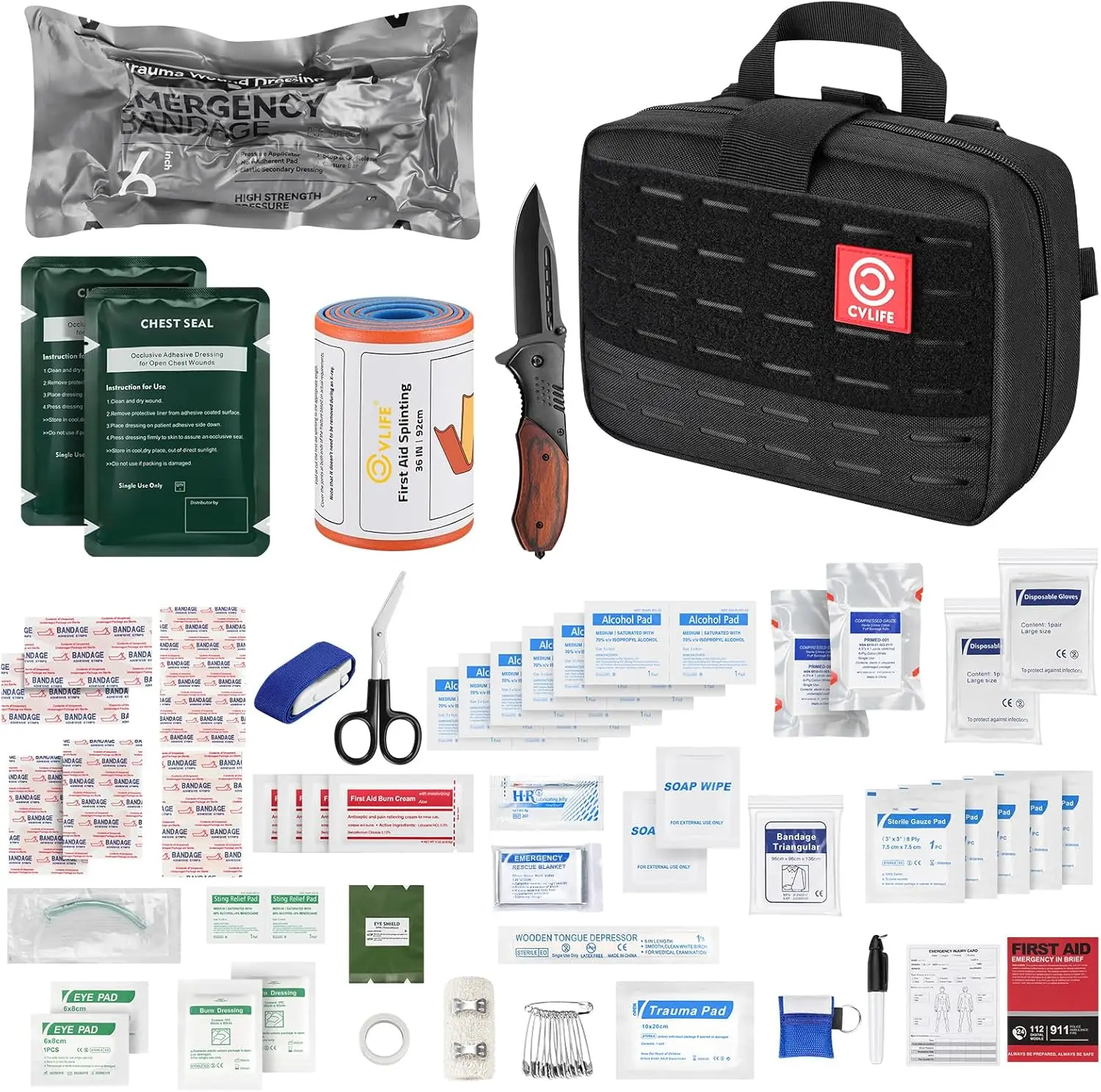 

Комплексная аптечка для экстренной помощи и выживания, идеально подходит для автомобиля, кемпинга, походов и путешествий, с подсумком MOLLE