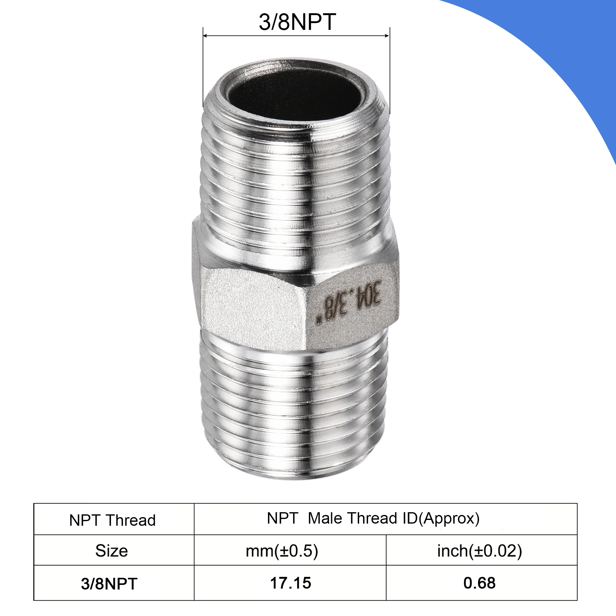 Uxcell 304 Thép Không Gỉ Vòi Lắp 3/8NPT Nam Đến 3/8NPT Dép Tông Nam Thông Tắc Đường Ống 35Mm chiều Dài