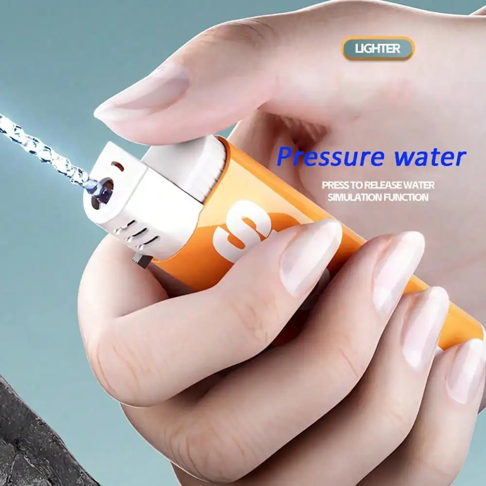 

1pc Kids Summer New Funny Toys Emulational Lighter Water Gun Toy Party Favors Trick or Treat Prank Gadgets Press To Spray Water