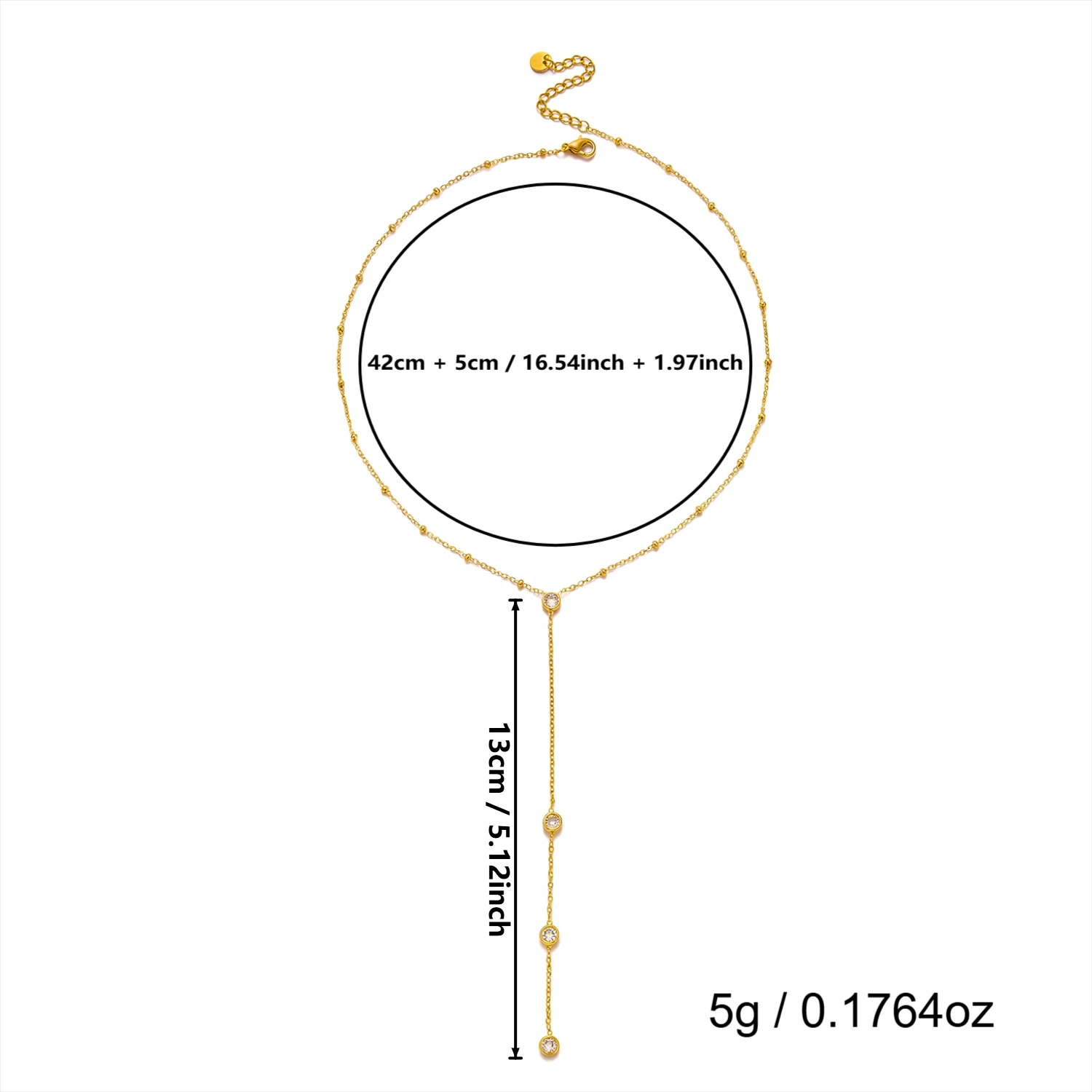 Edelstahl Doppelschichtige Lange Quasten-Ketten-Halsketten für Frauen Einfache Geometrische Kristall-Zirkon-Choker Party-Schmuck Geschenk – Detail 9