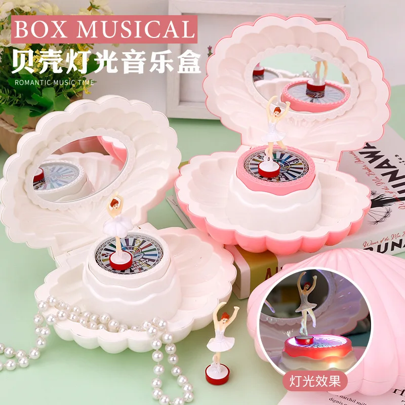 Shell modeling ballet girl music box with lights classic retro melody birthday gift holiday wedding party decoration couple