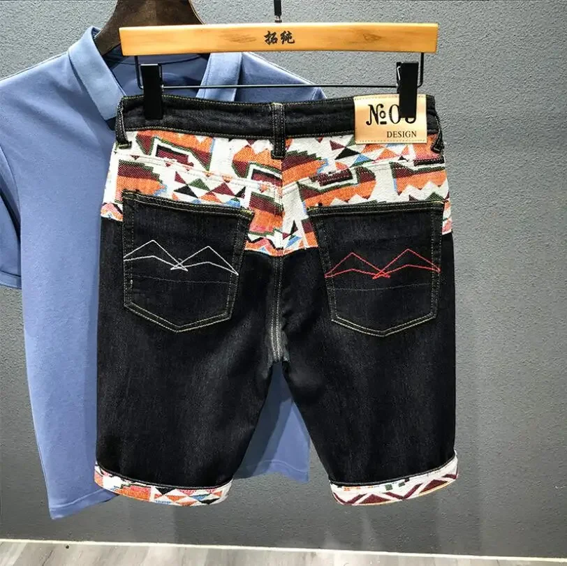 Men Denim Shorts Jeans Stretch Holes Casual Denim Jeans Shorts New Summer Man Thin Elastic Fit Jeans High Quality Cotton Shorts