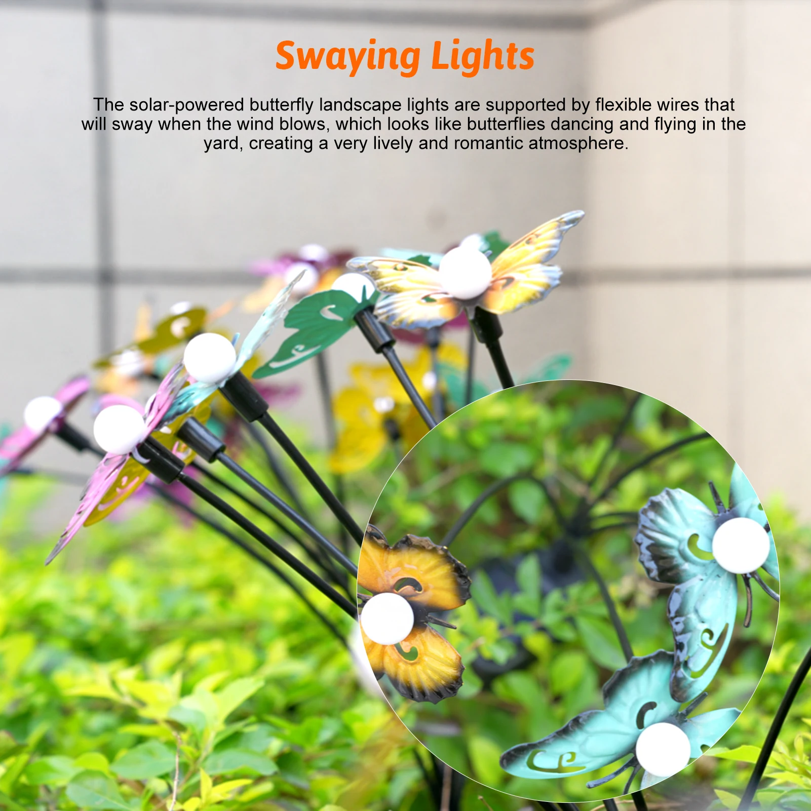 Neoglint Solar-Gartenleuchten, dekorativer Schmetterling, schwankende Rasenlampe, für den Außenbereich, Landschaft, Wegeleuchte, IP65, wasserdichte Solarleuchten