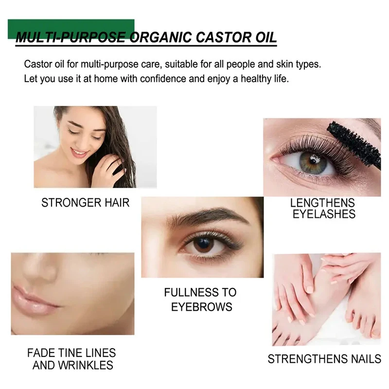 60ML Black Castor Oil for Improve Hair Eyelash Brows Growth Essential Oil Skin Conditionings Eye Serum Fuller Thicker Lashes