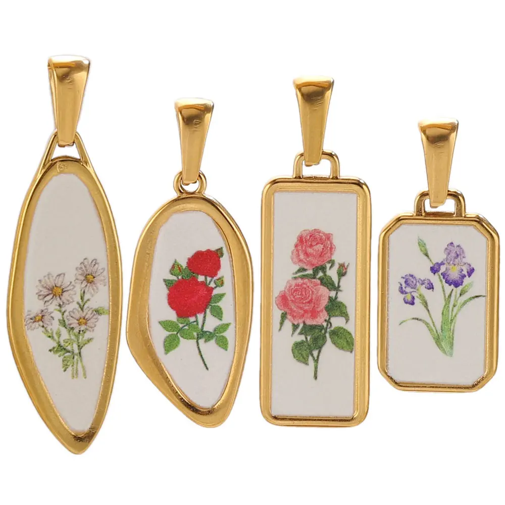 2 Stück Edelstahl-Emaille-Blumenanhänger für die Schmuckherstellung, DIY-Halskettenanhänger für Damen, goldene Blumenanhänger, Materialzubehör – Detail 1