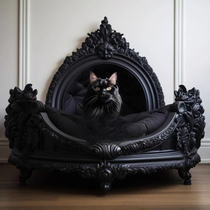 

Dark cat kennel kennel indoor solid wood carving flower European French cat bed dog bed size can be
