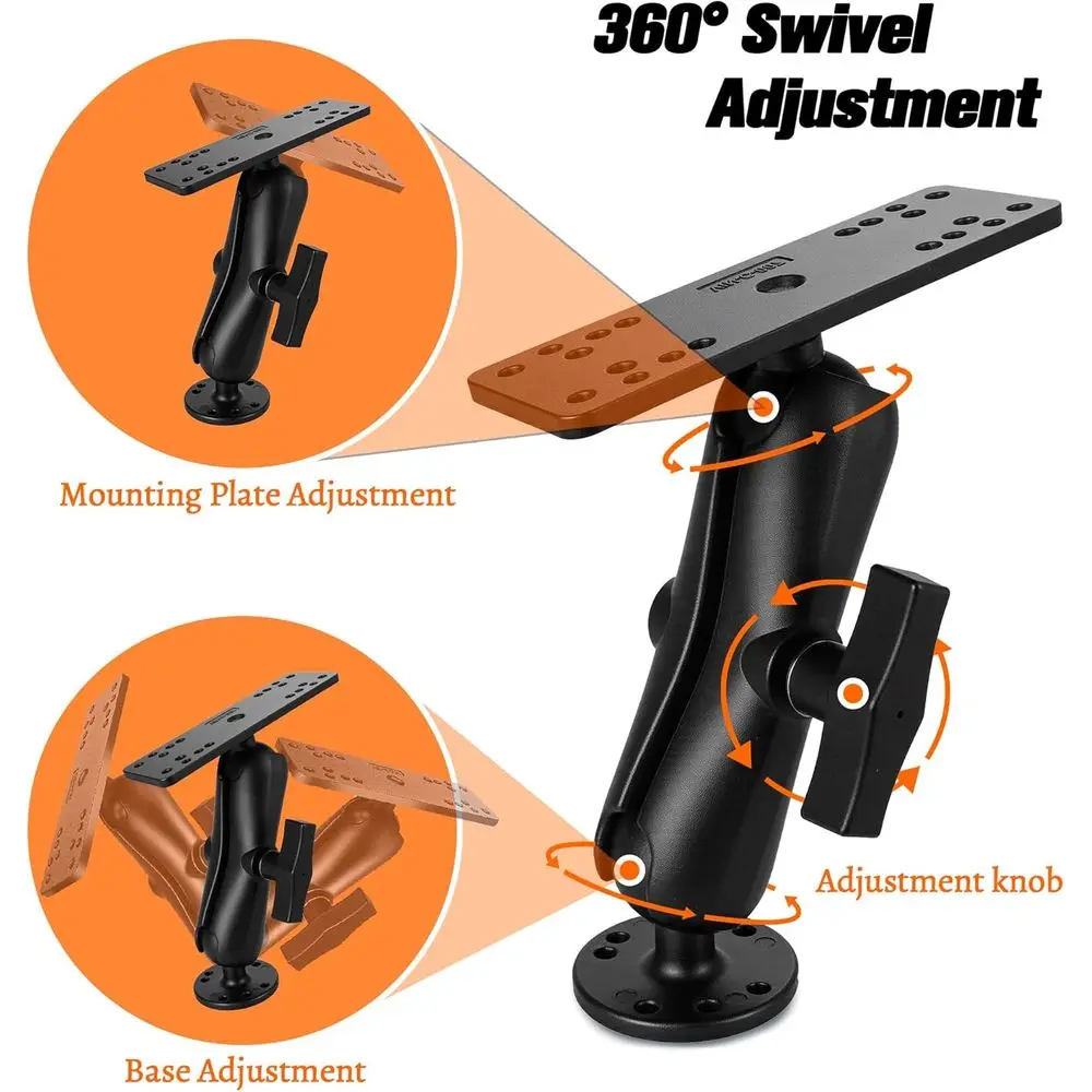 حامل مكتشف السمك من الألومنيوم مع كرة بحجم 1.5 بوصة/ج، ذراع 5.9 بوصة للإلكترونيات البحرية/حامل مكتشف العمق. مقاومة للماء والملح العالي، كوم