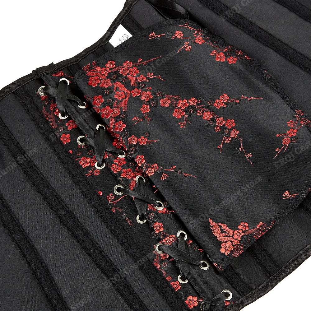 Corset with Straps for Women Floral Jacquard Corset Bustiers Black Gothic Tops Plus Size Lace Up Corsets Vintage Red XS-7XL