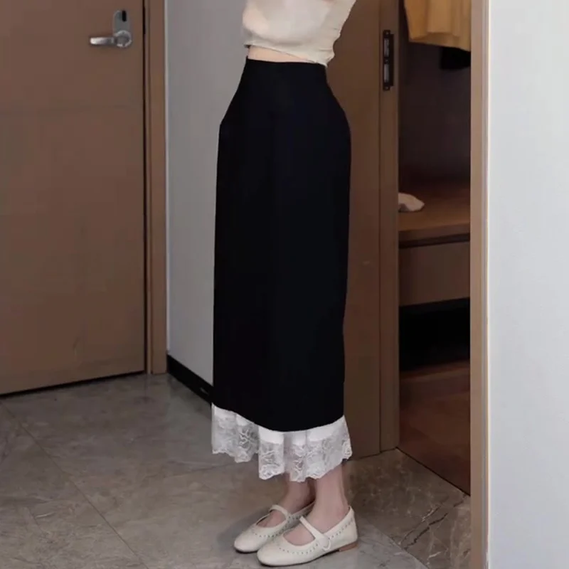 

Oajer Flagip Store Spring High Waist Midi Skirt Lace Patchwork Premium Sensation Women's Premium Commute Straight Skirt