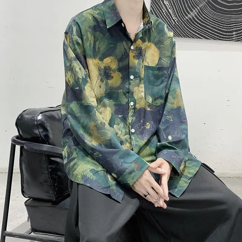 Hong Kong-style Japanese Retro Shirt Men's Long-sleeved Tie-dye Trendy Handsome Abstinence Style Cool Style Shirt Design Top