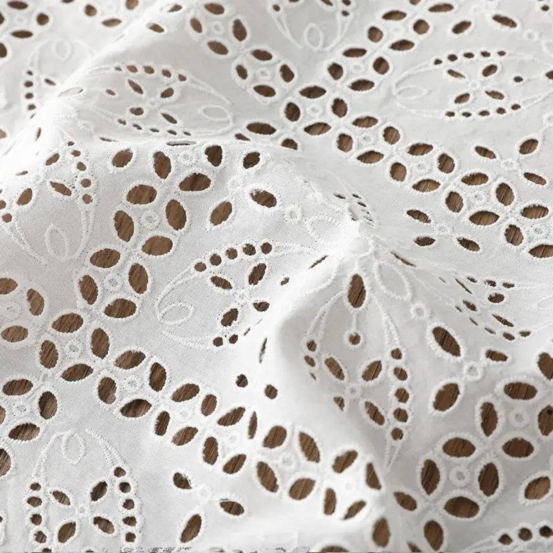 

Pure White Combed Cotton Hollow Out Fabric for Shirt Clothing DIY Craft Handmade High Quality Material Summer Women's Dress