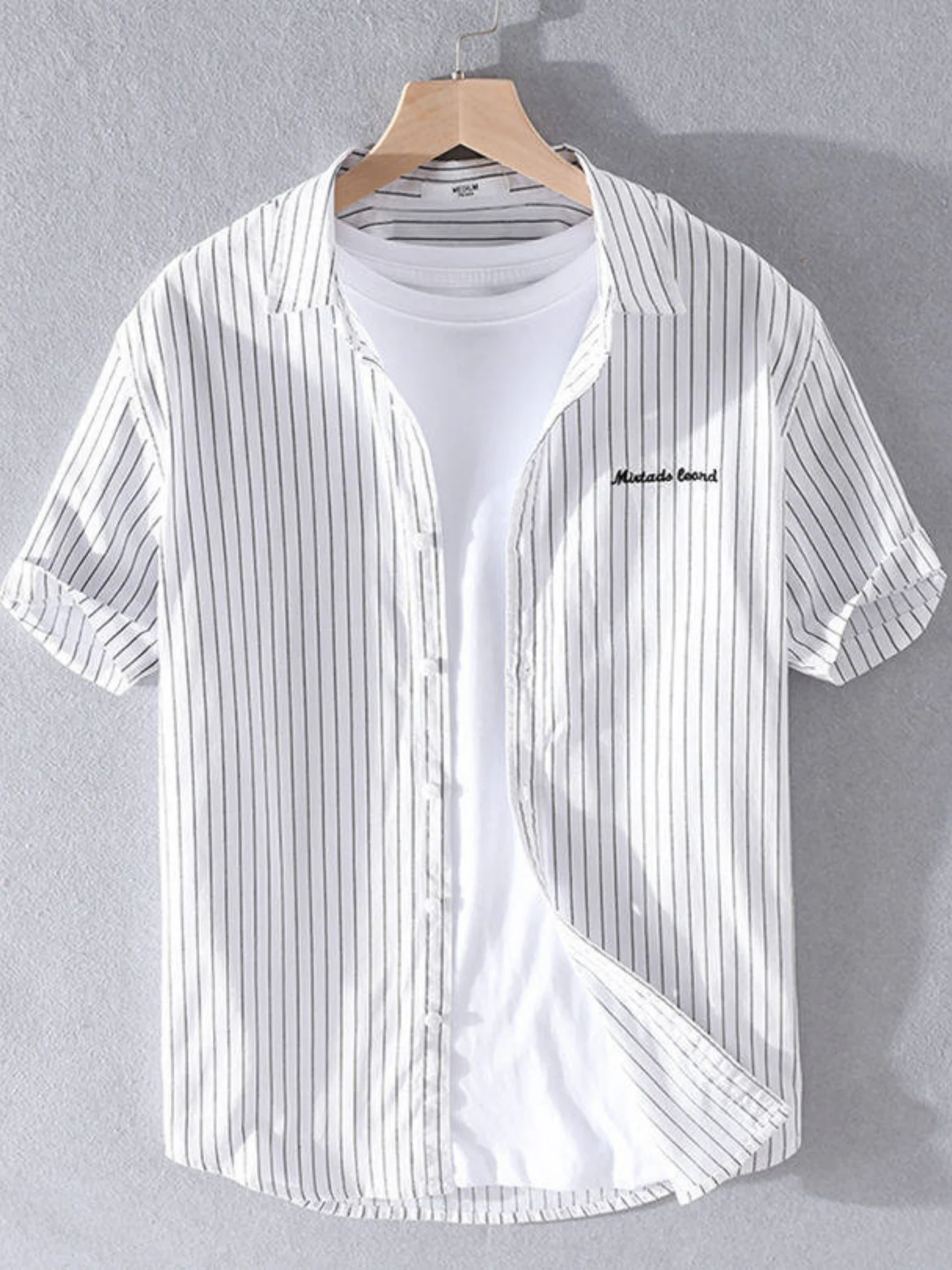 

Летняя мужская рубашка в полоску с коротким рукавом, повседневная, не требующая глажки, тонкая, модная, белая, стильная, тонкая верхняя одежда, трендовая