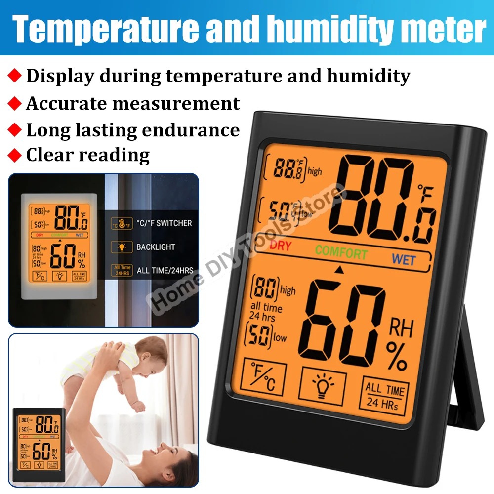 Digital Indoor Room Thermometer Hygrometer Magnetic adsorption Temperature Humidity Sensor Weather Station WIth Backlight