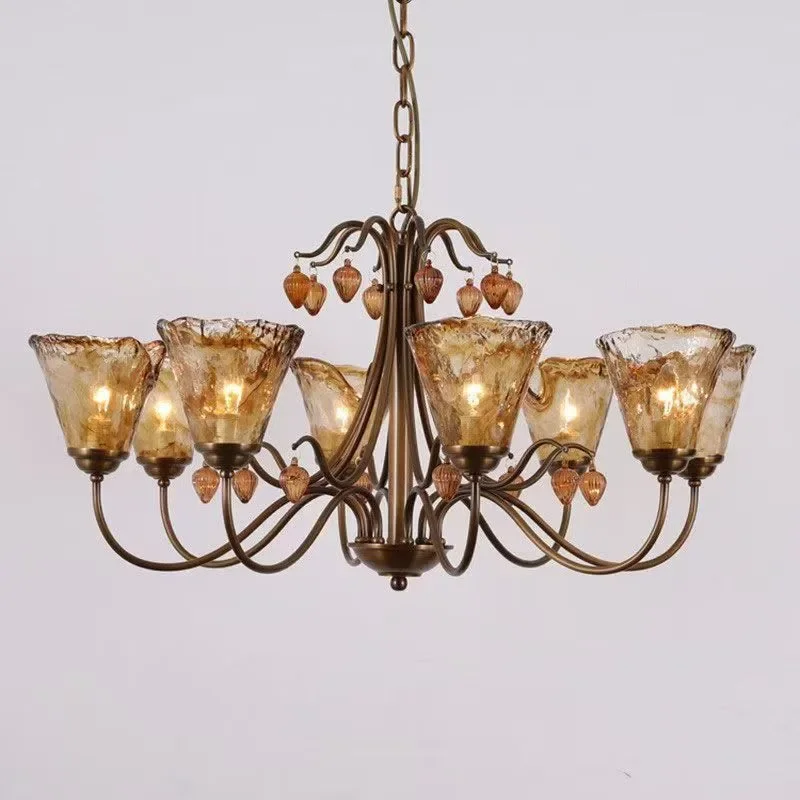 

DORIAN American Village Brass Chandelier LED French Retro Living Room Restaurant Bedroom Study Villa Hotel Cafe Pendant Lamp