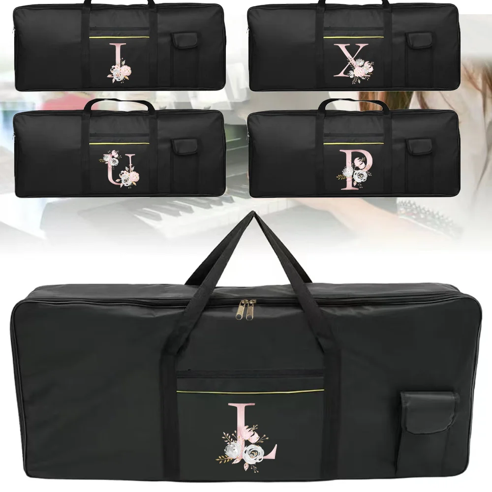 

Lightweight Musical Instrument Bag Pink Flower Series Double Zipper Piano Bags Big Pocket Handbag 61 Keys Keyboard Pack