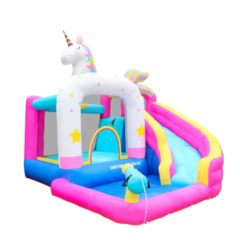 Unicorn Bounce House Dry Water Slide Combo Inflatable Trampoline Funny Bouncy Castle for Kids