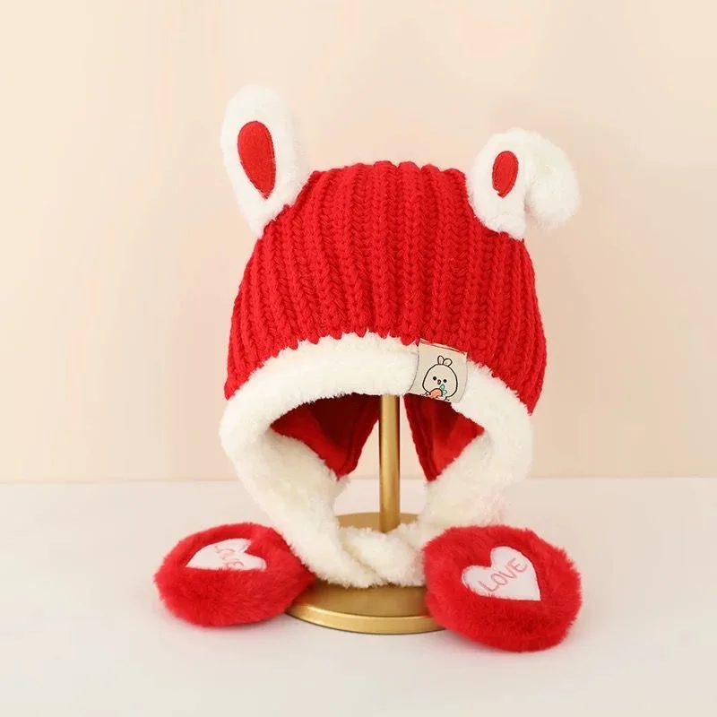 Baby hat fall and winter bunny styling ear protection cap boys and girls knitted cap thickened warm wool cap