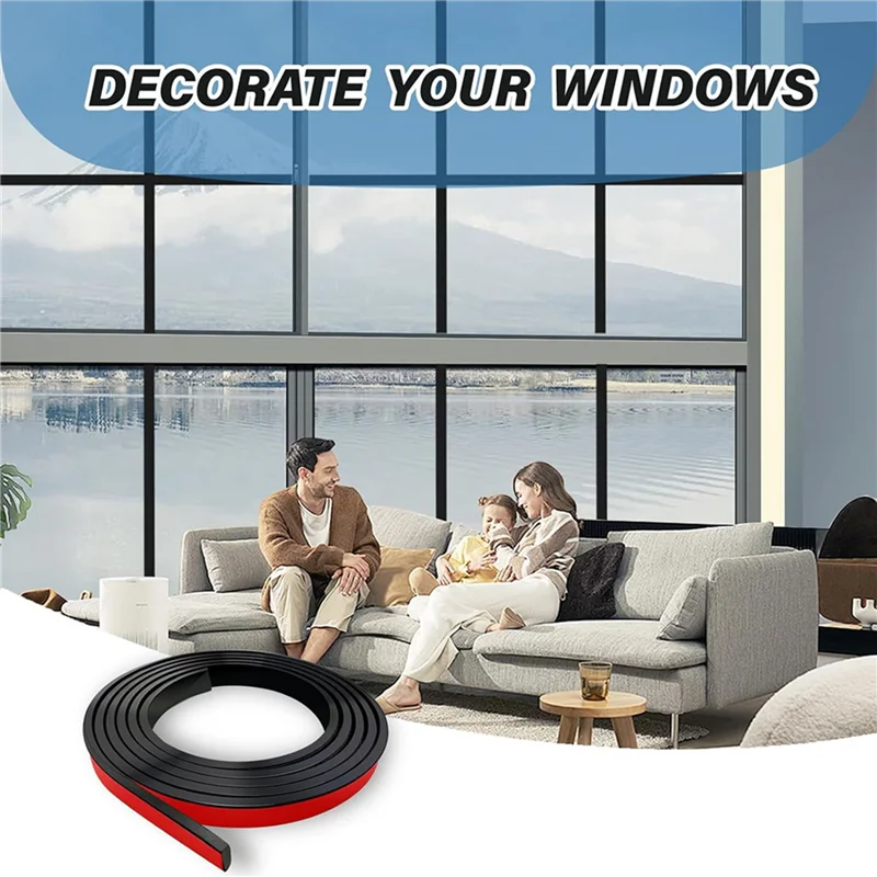 Y50A-10 롤 총 창 그릴 삽입 그리드 키트 자체 접착 껍질 및 스틱 트림 시뮬레이션 DIY 창 장식 블랙