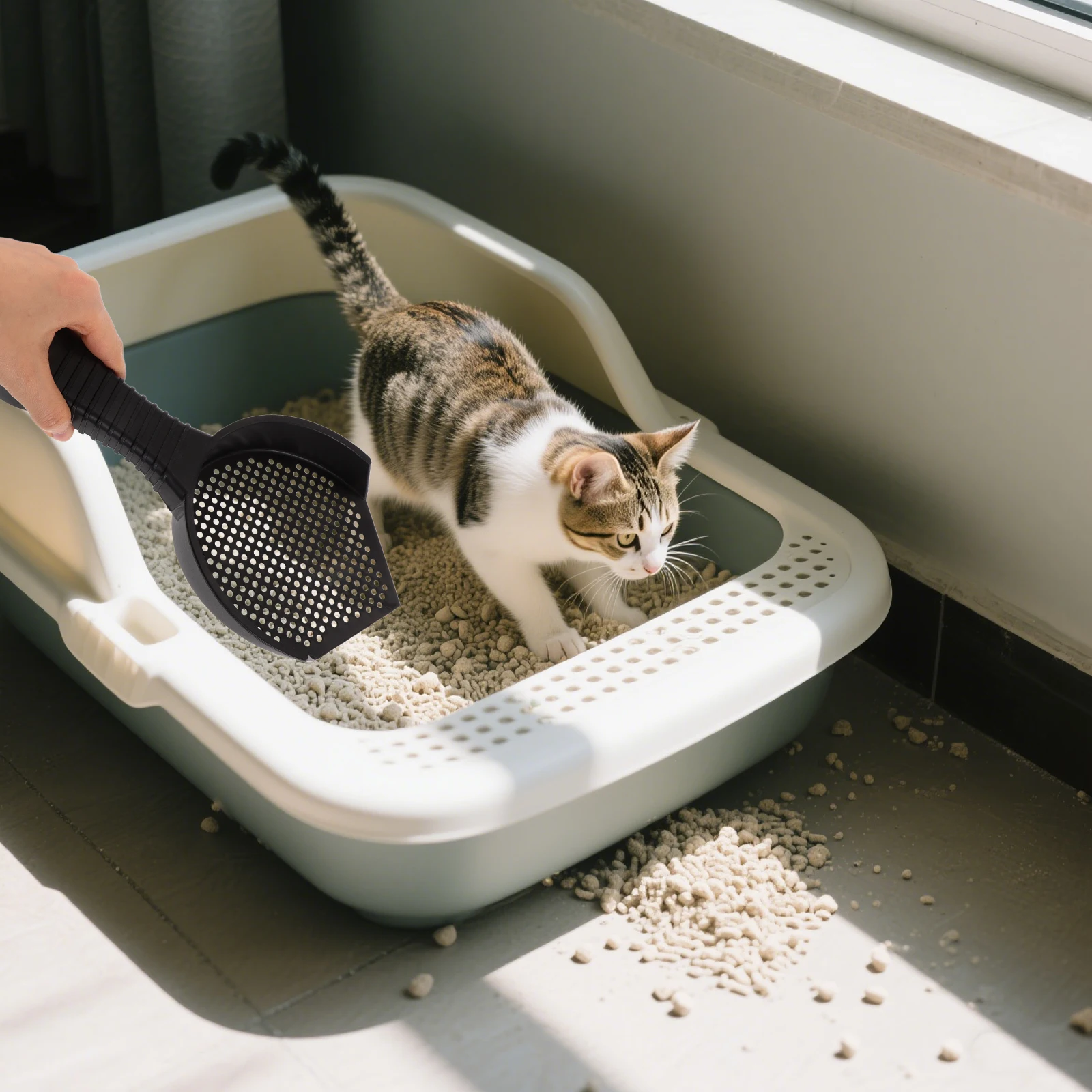 2 قطعة مغرفة القمامة القط ثقوب صغيرة غرامة غربلة خفيفة الوزن البلاستيك للقطط الزواحف متعددة الوظائف الرمال المغربل الحيوانات الأليفة القمامة