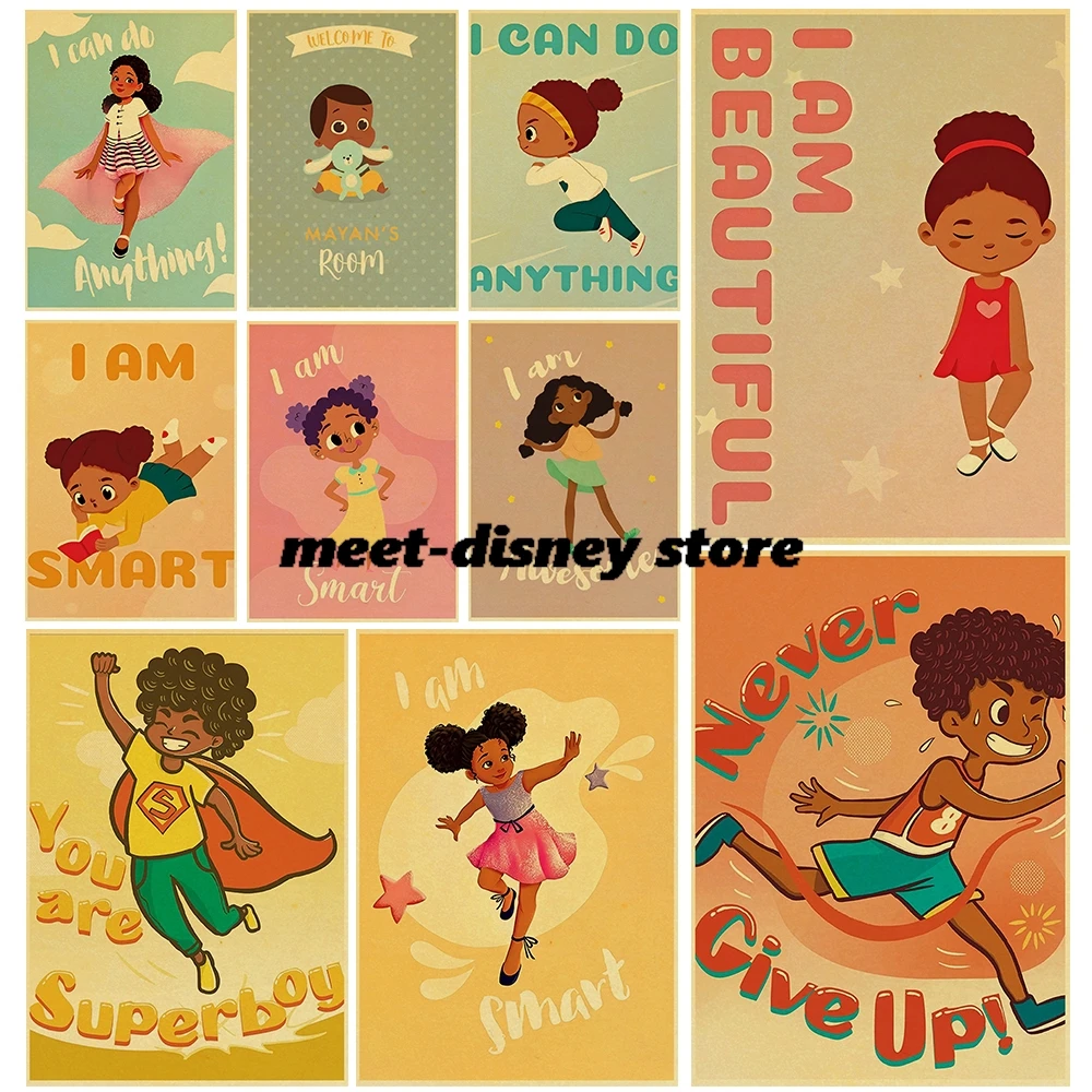 Black Girl Boy Print Posters Creative Home Decoration Wall Art Casual Living Room Vintage Landscape Bar Coffee Painting