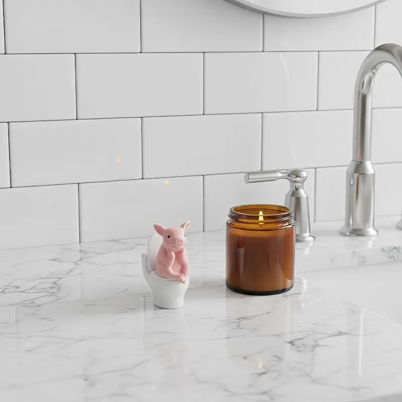 Cute Pig Sitting On Toilet — Pvc Bathroom Statue, Tabletop Or Wall-Mount Decor — Father's Day Gift For Home & Office 1PC