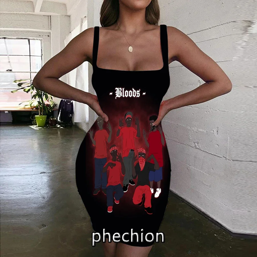 

phechion Blood Gang 3D Print Dress Women Halter Sleeveless Fashion Ladies Dresses Novel Sexy Womens Clothing G40