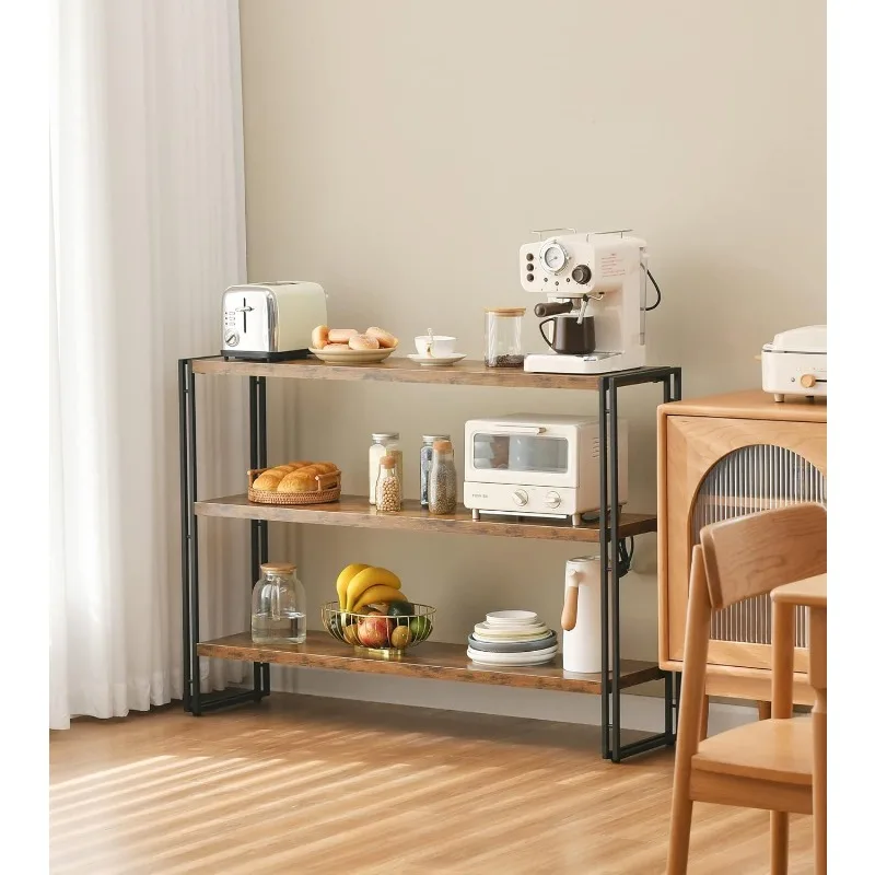 3-Tier Rustic Wood and Metal Industrial Bookcase - 40in, For Home Office, Bedroom, Kitchen, Bathroom