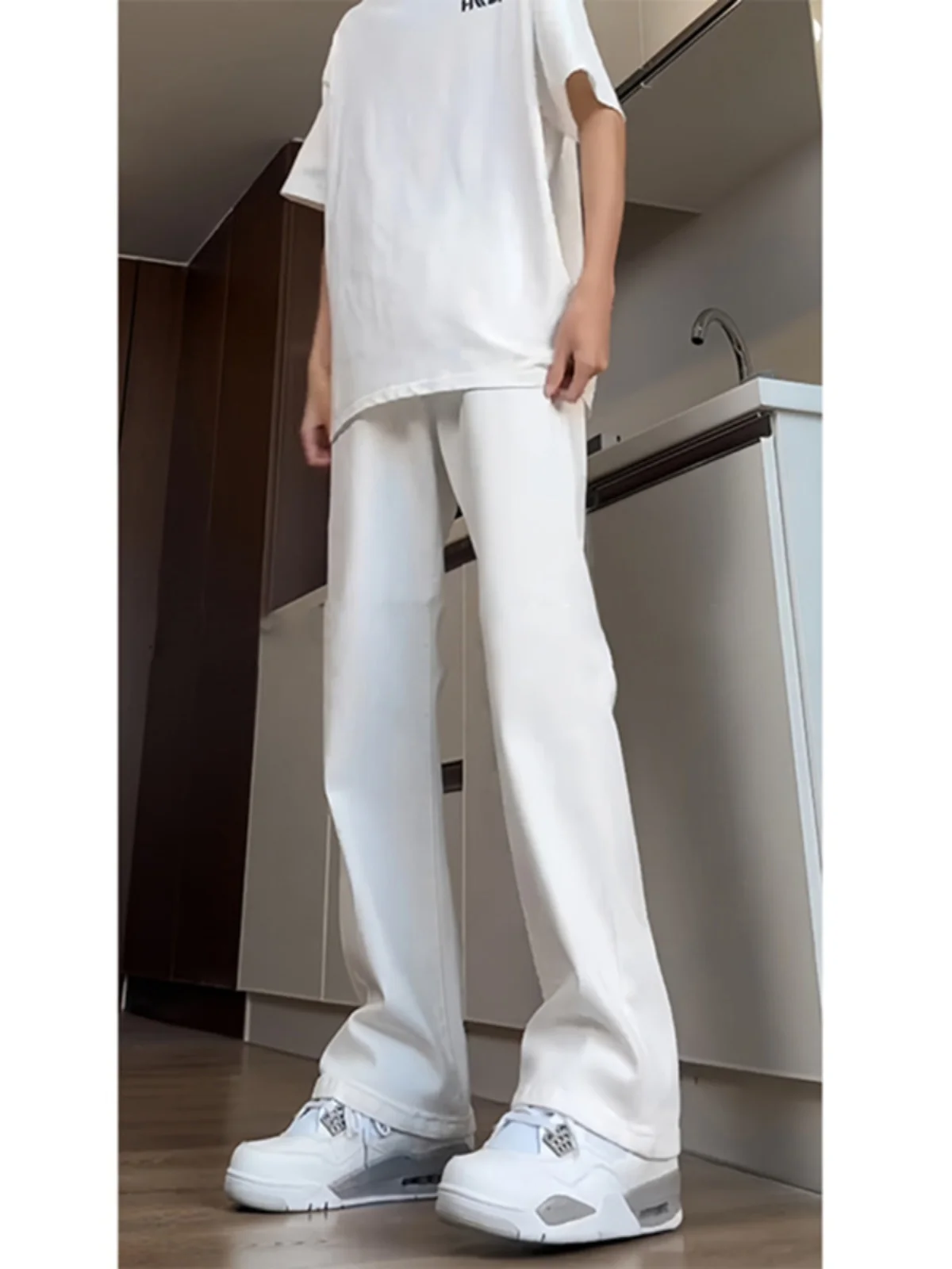 

Cleanfit Men's Summer High Waist Extended Length Jeans American Street Sle Wide Leg Pants Cotton Polyester Blend Jeans