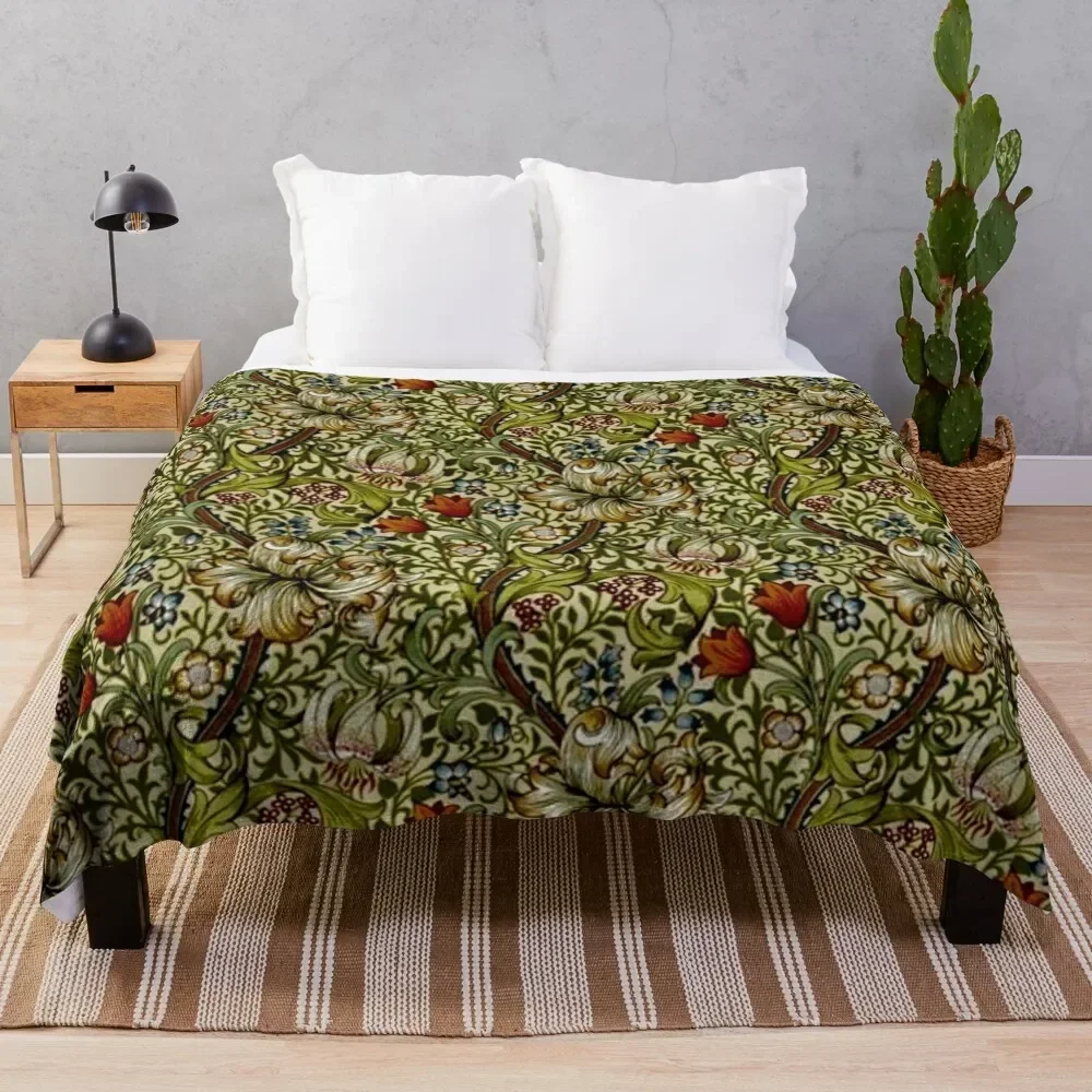 

William Morris Golden Lily Throw Blanket Plaid Personalized Gift Hairys Blankets