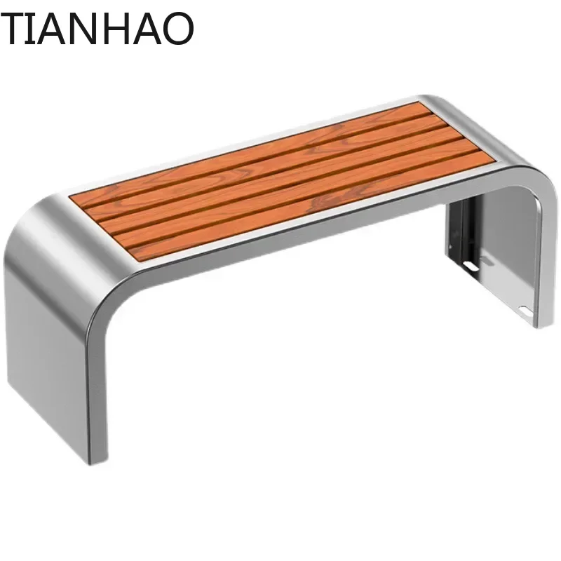 C666 Custom Stainless Steel Park Chair Outdoor Bench Courtyard Double Long Stool Outdoor Rest Area Plastic Wood Casual Iron Seat