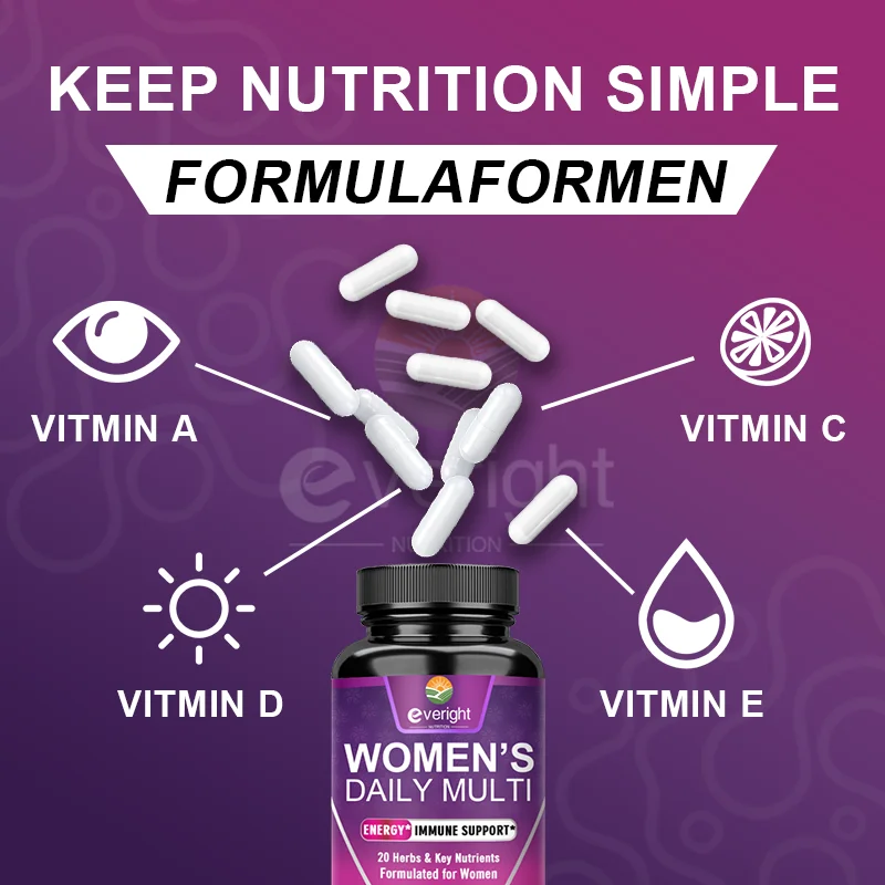 Womens Multivitamin - Daily Energy & Immune Health Support with Vitamins A, B12, C, D3, Zinc & Biotin, Multivitamin for Women