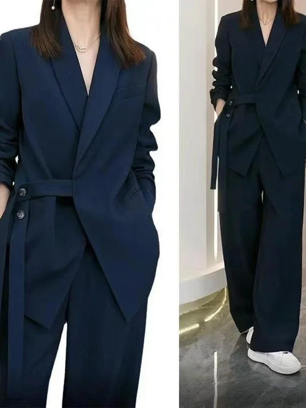 

Loose Wide Leg Pants Two Piece Set Anti Aging Spring Autumn plus Size Women's Suiting Outfit Casual Comfortable Polyester