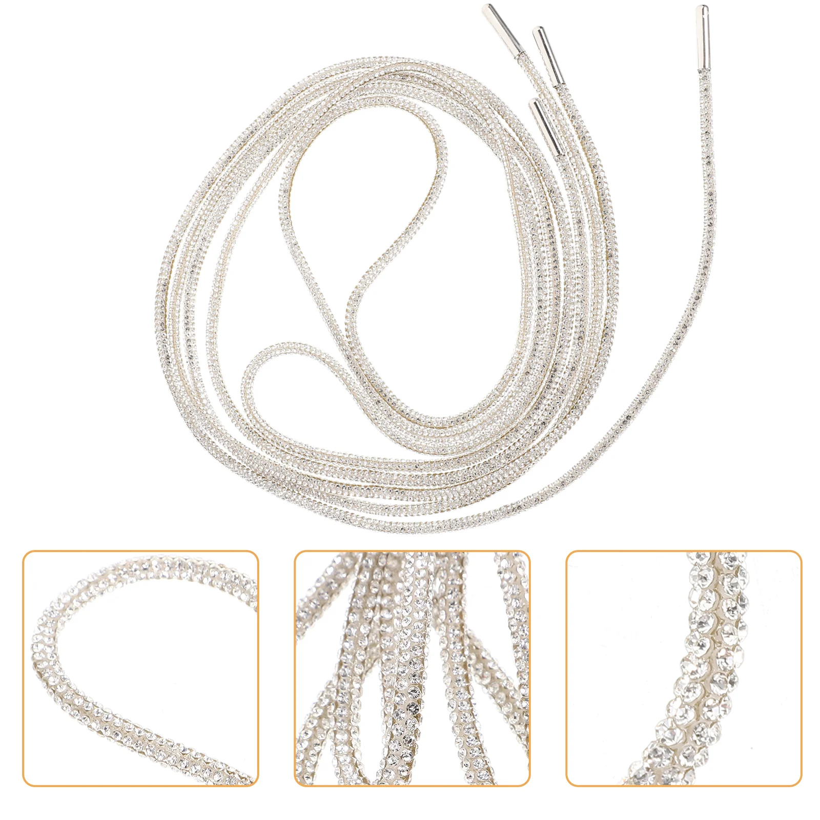 

Convenient Shoelaces Bling Rhinestone Reflective Glitter Plus Cotton Rope Glue Casual Charm for Shoes Sturdy