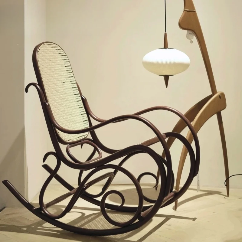 

Rocking chair rattan Nanyang style leisure chair medieval solid wood living room balcony rocking recliner classic replica