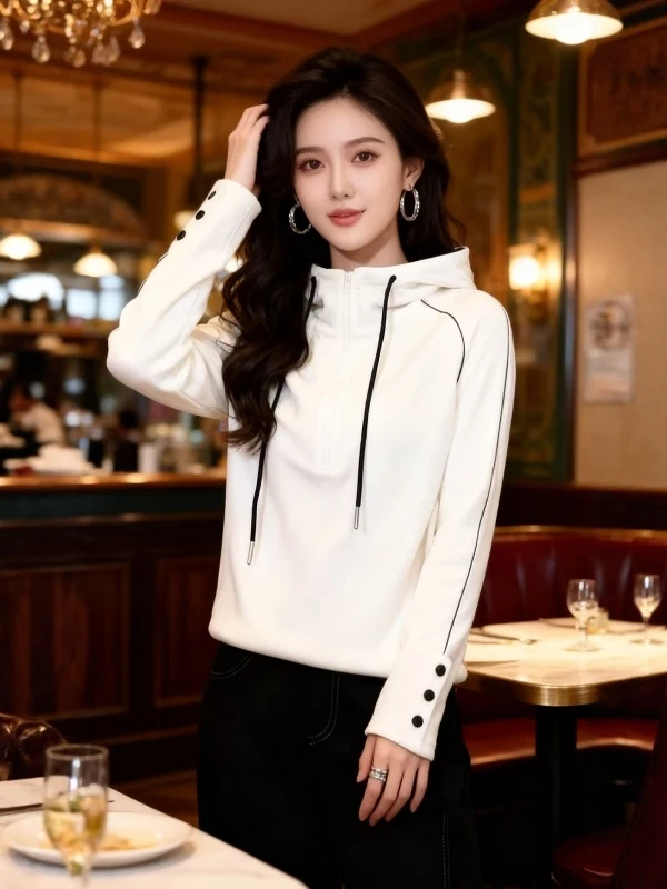 

Ladies Large Size Hoodie Color Block Slimming Trendy Loose Fit Spring New Style Versatile Comfortable Long Sleeve Sweatshirt