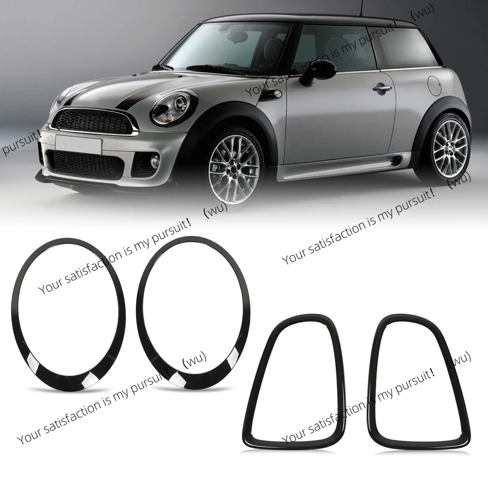 

4pcs Gloss Black Headlight & Taillight Surround Cover Trims For Mini R56 R57 R58 R59 Cooper S & JCW 2007-2015