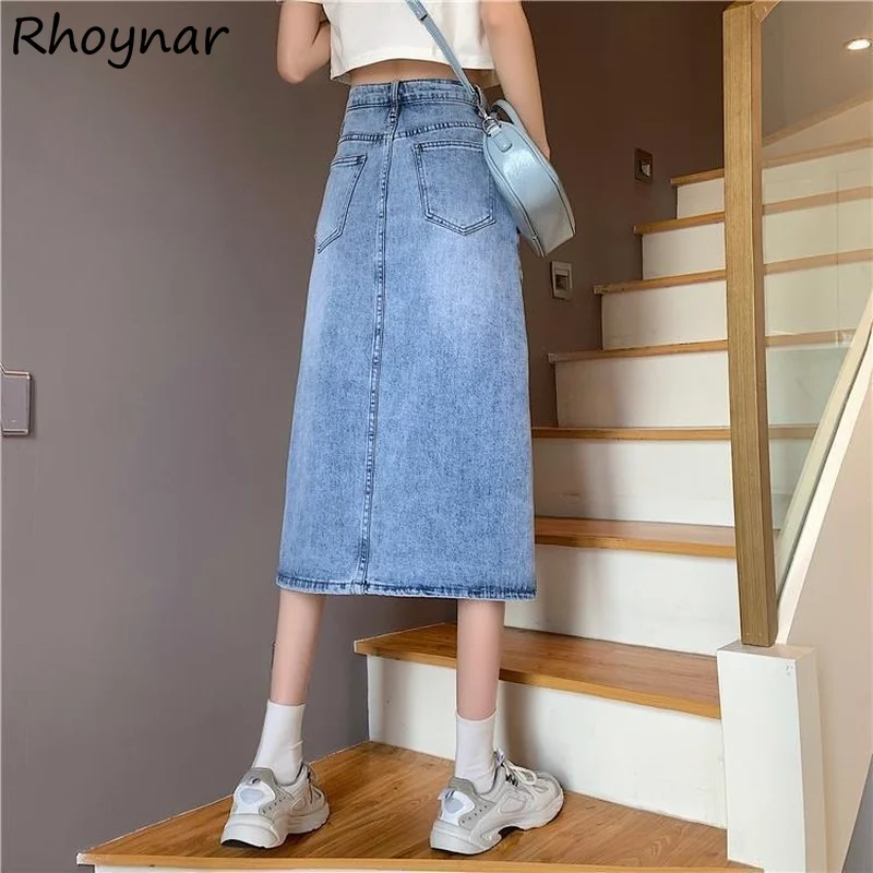 

Юбки женские, однотонные, с разрезом по бокам, на пуговицах, простой дизайн, элегантные, в стиле ретро, повседневные, милые, базовые, универсальные, шикарные, для колледжа, летние, новые молодые