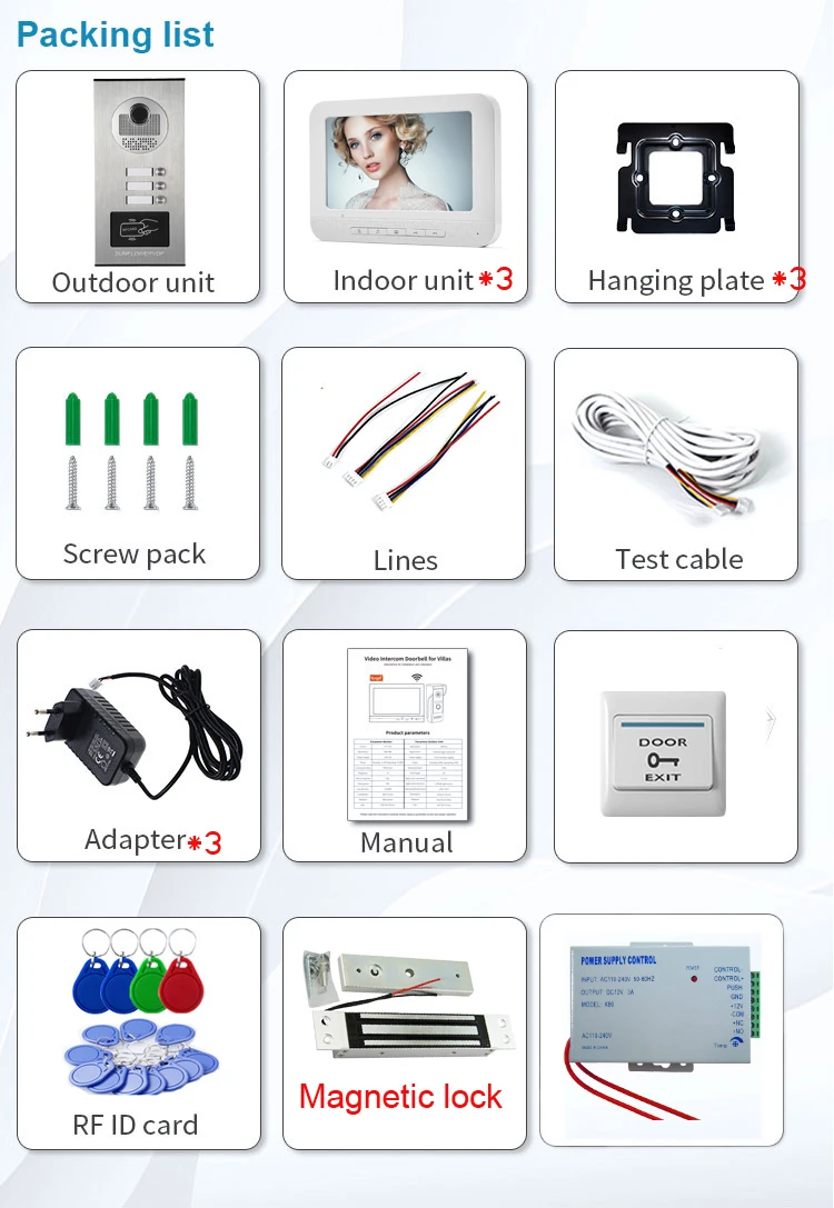 For 2/3/4/6/8 Apartments Video Intercom 7 Inch LCD Color Screen Smart Home Doorbell Interphone Wired System RFID Magnetic Lock