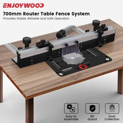 ENJOYWOOD 700mm Woodworking Router Table Fence Aluminium Alloy Profile Fence with 300mm T-track Sliding Brackets Bit Guard