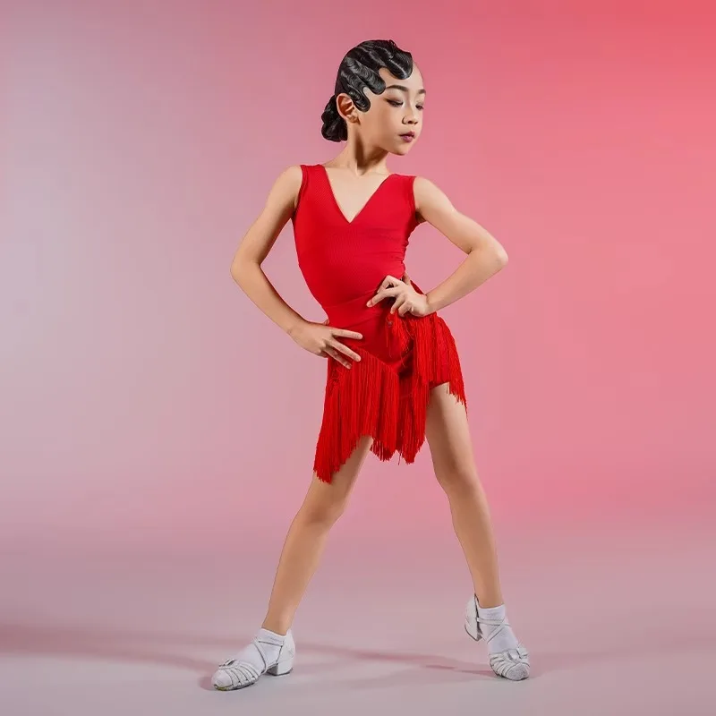 الأطفال هامش رومبا اللاتينية فستان رقص الفتيات شرابة التانغو السالسا السامبا قاعة الرقص اللاتينية أزياء رقص الأطفال المرحلة وتتسابق زي #2
