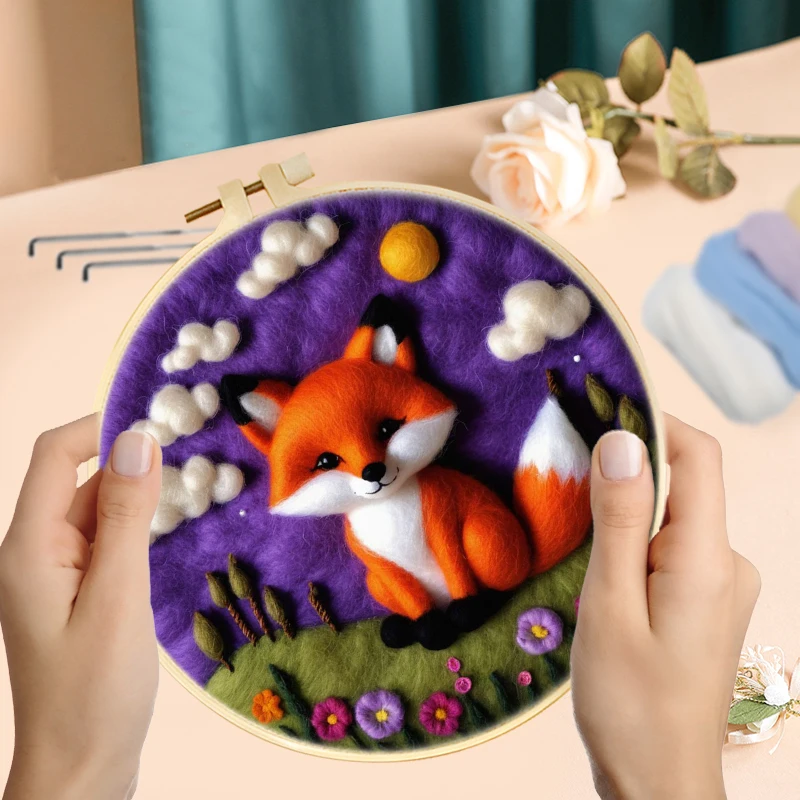 GATYZTORY DIY Needle Felting Kit with Tools Fox Animal Design Wool Felting Embroidery Craft Set For Beginners Creative Gift Home