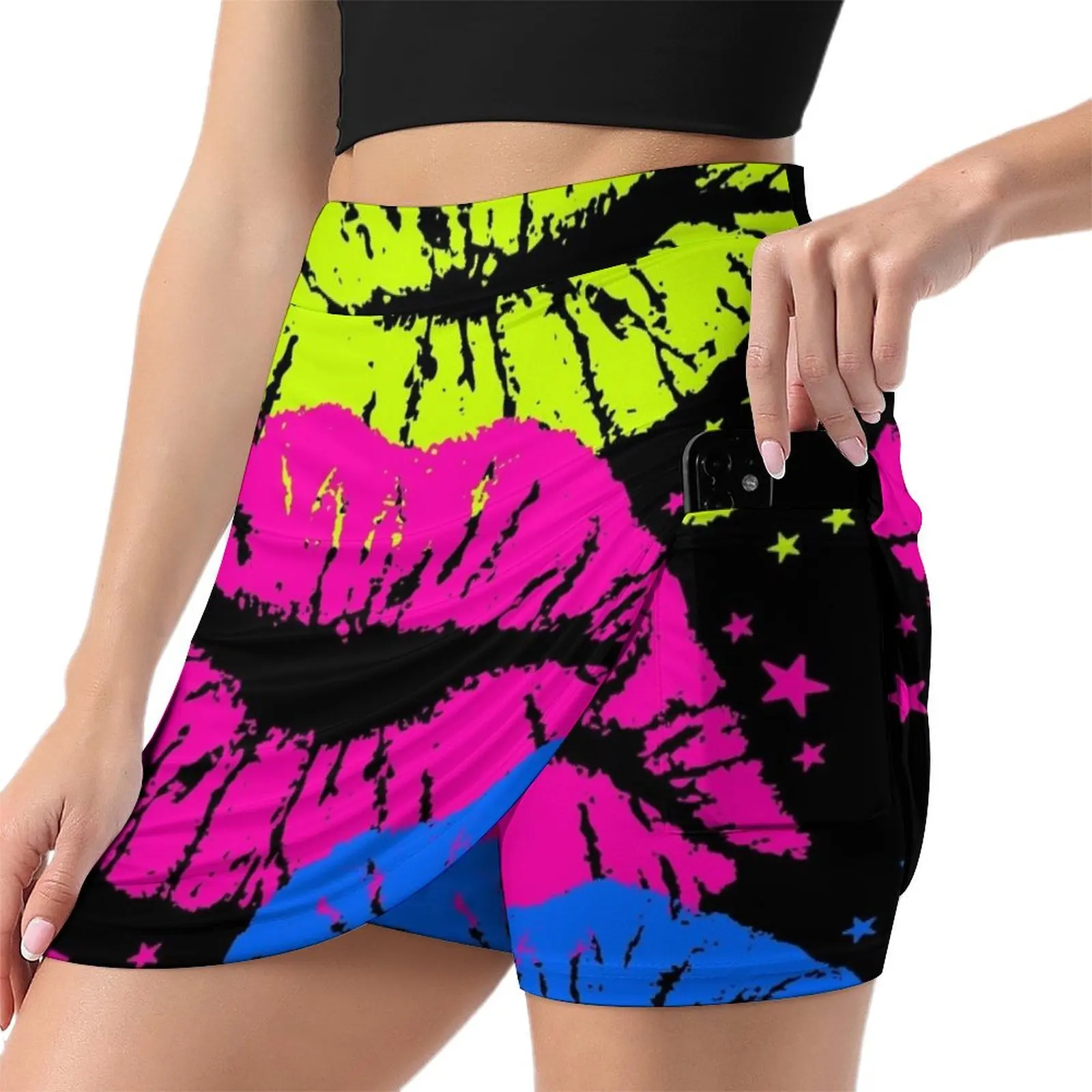 80s RETRO LIPS STARS Mini Skirt kpop Women's summer skirts