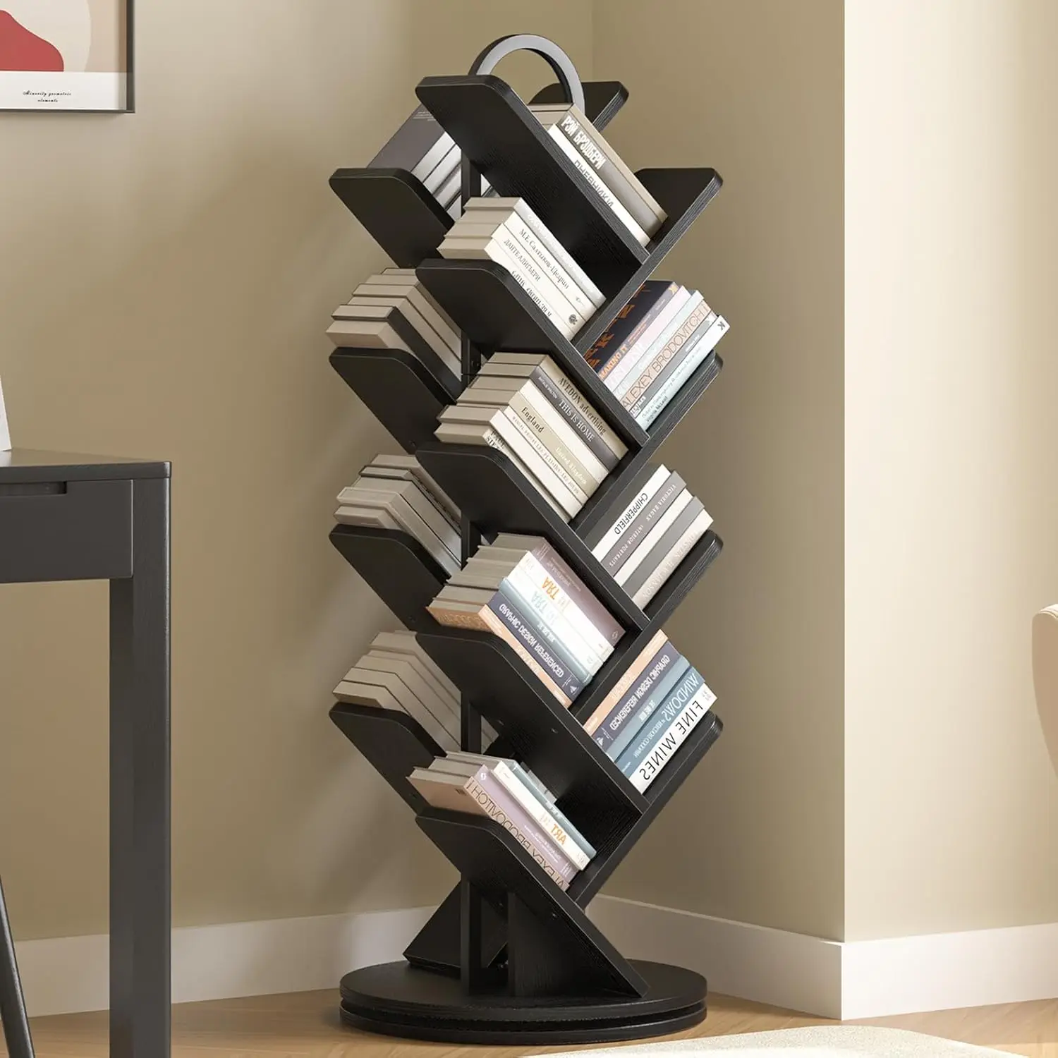 

Вращающийся книжный шкаф на 18 полок, 360-градусный вращающийся стеллаж для книг, журналов и DVD, для гостиной, спальни, кабинета, на заказ