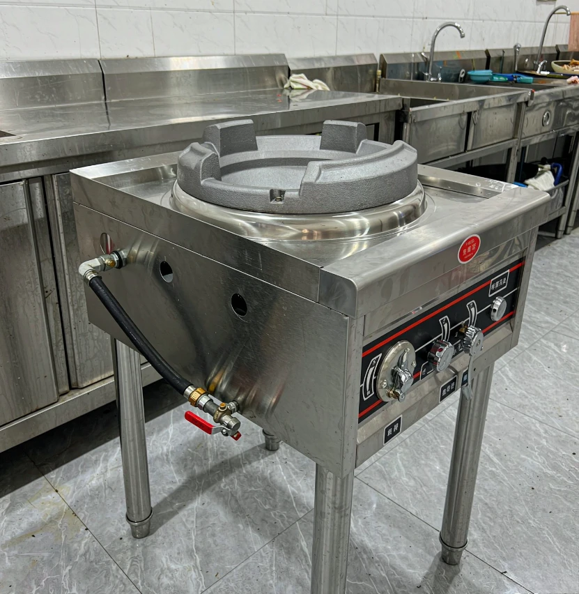 All Steel Low Pressure Commercial Gas Stove with Fan & Flame Failure Protection, High Power Burner for Restaurant Cooking