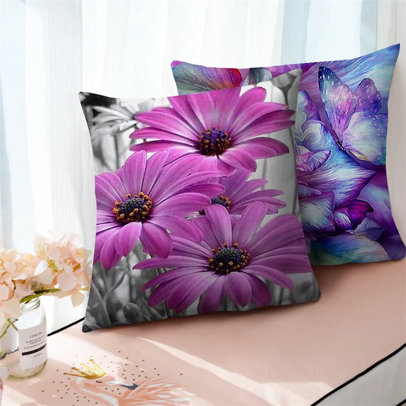 Pillow Decorative Pillowcase Car Home Decor Colorful Flower Cushion Cover Sunflower Rose Dandelion