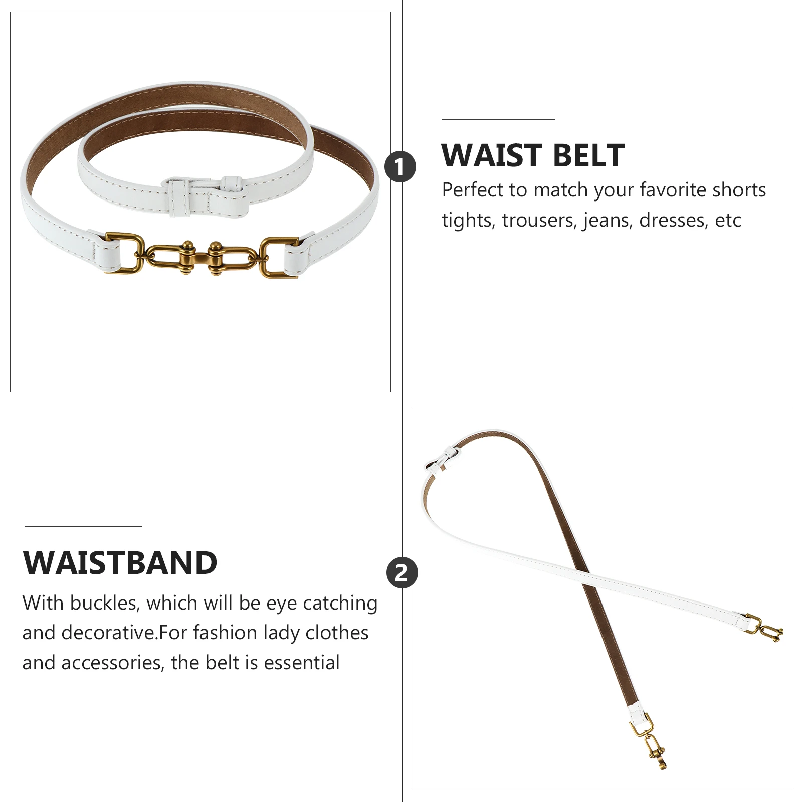 

Cattlehide Waist Belt Women Adjustable Buckle White Belt for Dress Tights Jeans Fashion Stylish Matching Shorts Dresses